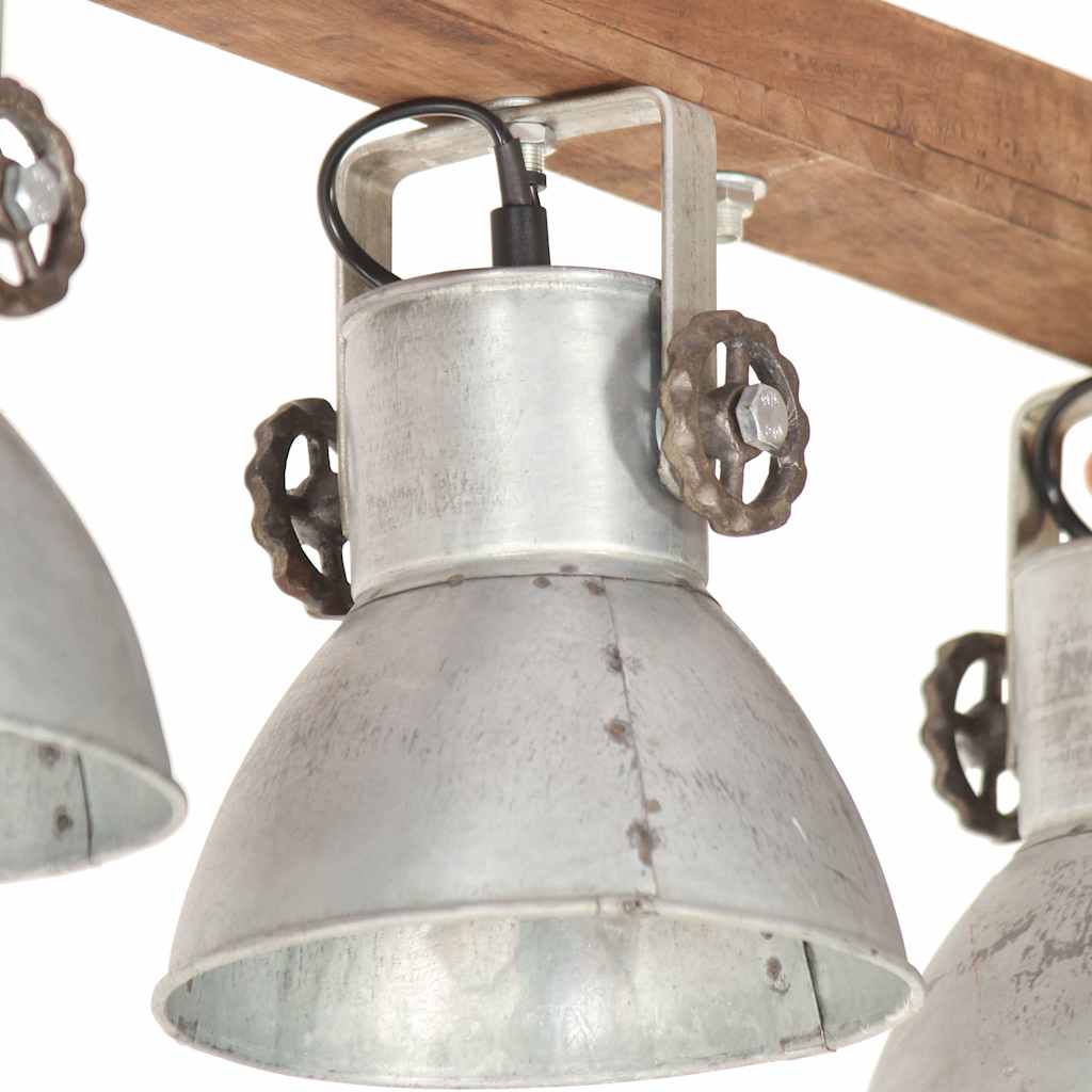 Ceiling Lamp | Silver and Brown | Iron and Solid Mango Wood | Medium