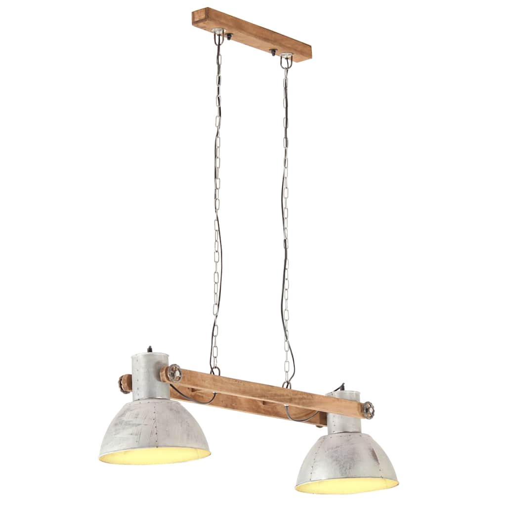 Hanging Lamp | Silver and brown | Iron and solid mango wood | Large