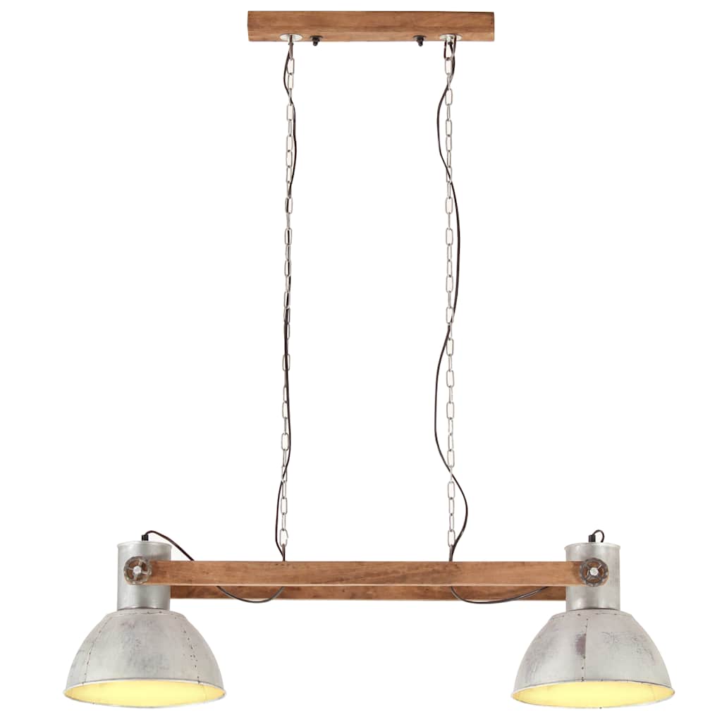 Hanging Lamp | Silver and brown | Iron and solid mango wood | Large