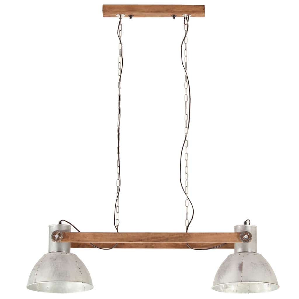 Hanging Lamp | Silver and brown | Iron and solid mango wood | Large