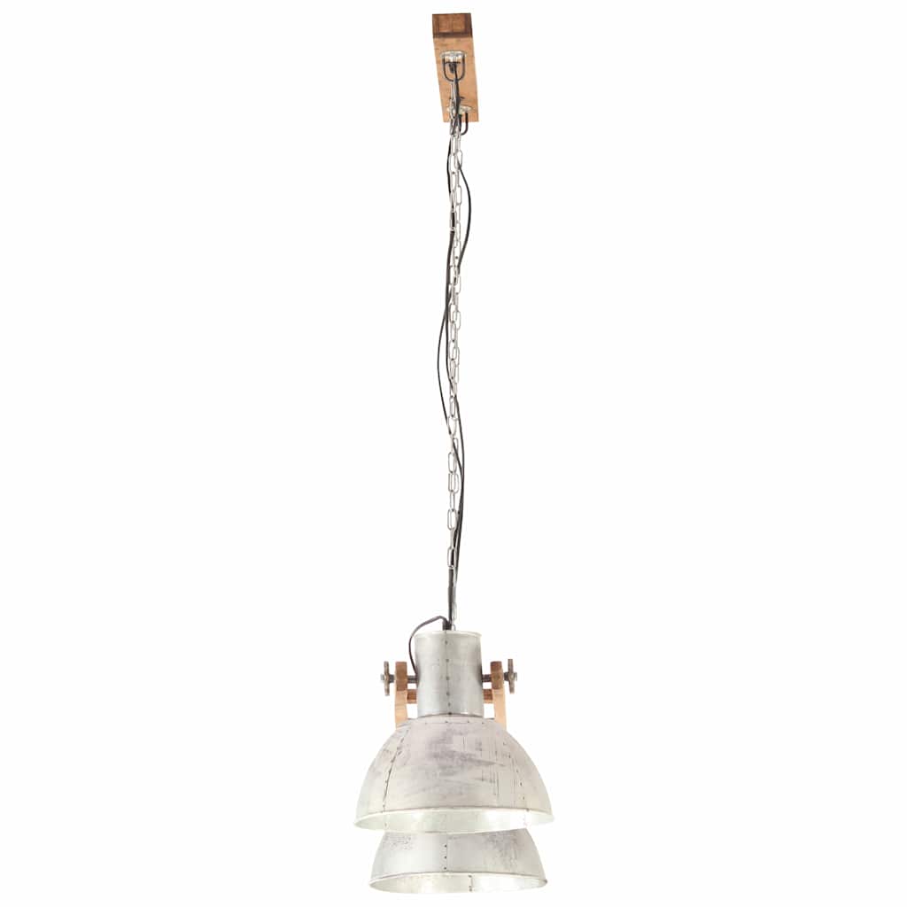 Hanging Lamp | Silver and brown | Iron and solid mango wood | Large