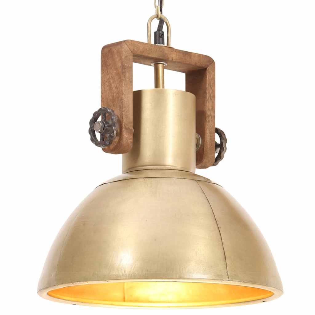 Hanging Lamp | Brass, Brown | Iron with brass plating, Solid mango wood