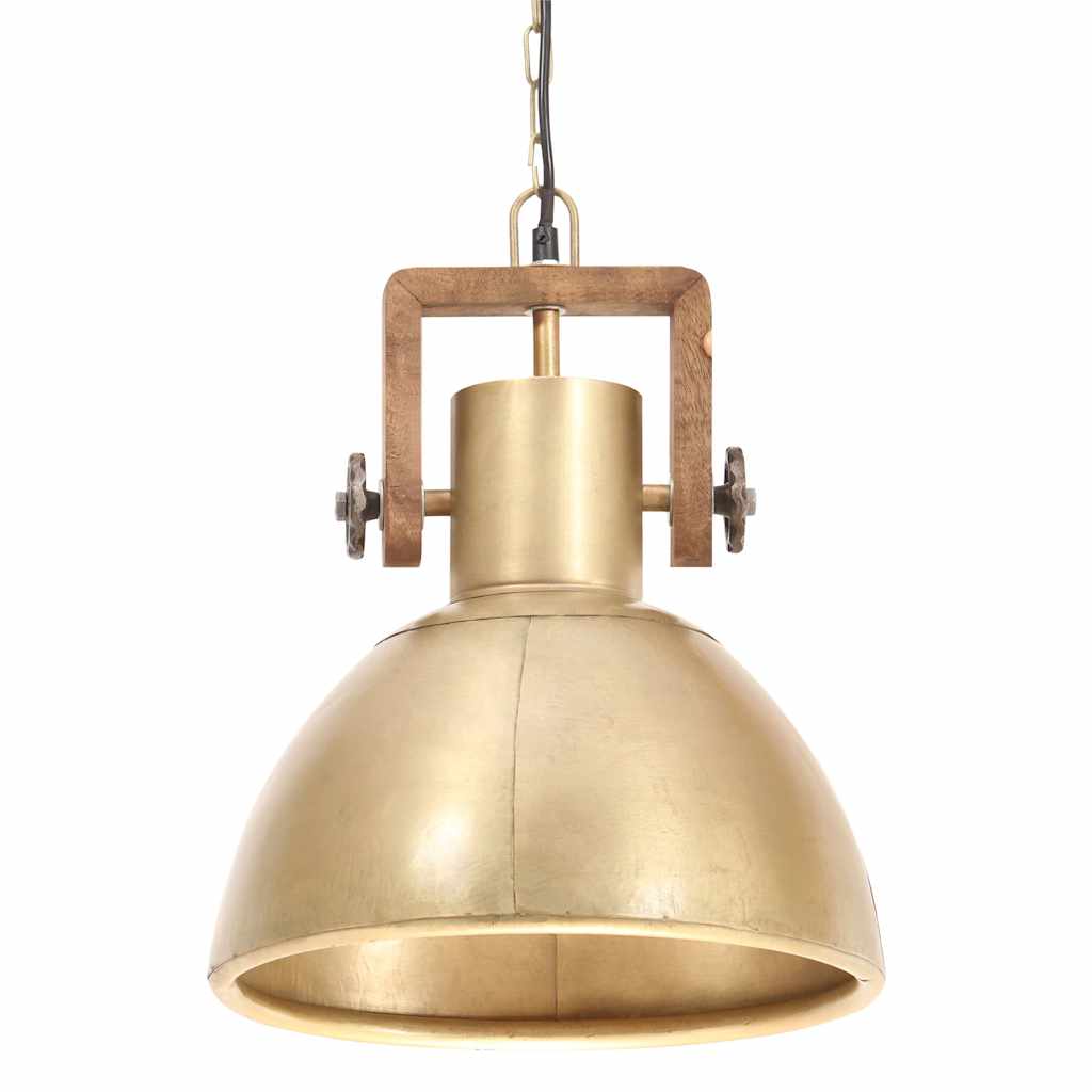Hanging Lamp | Brass, Brown | Iron with brass plating, Solid mango wood