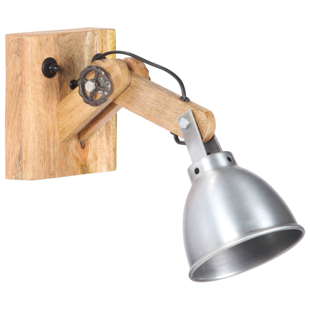 vidaXL Wall Lamp E27 Silver Solid Mango Wood and Iron