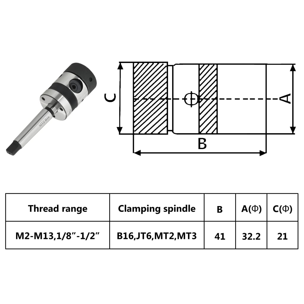 vidaXL Tapping Chuck B16 with MT2 Shank for Internal Thread M2-M13