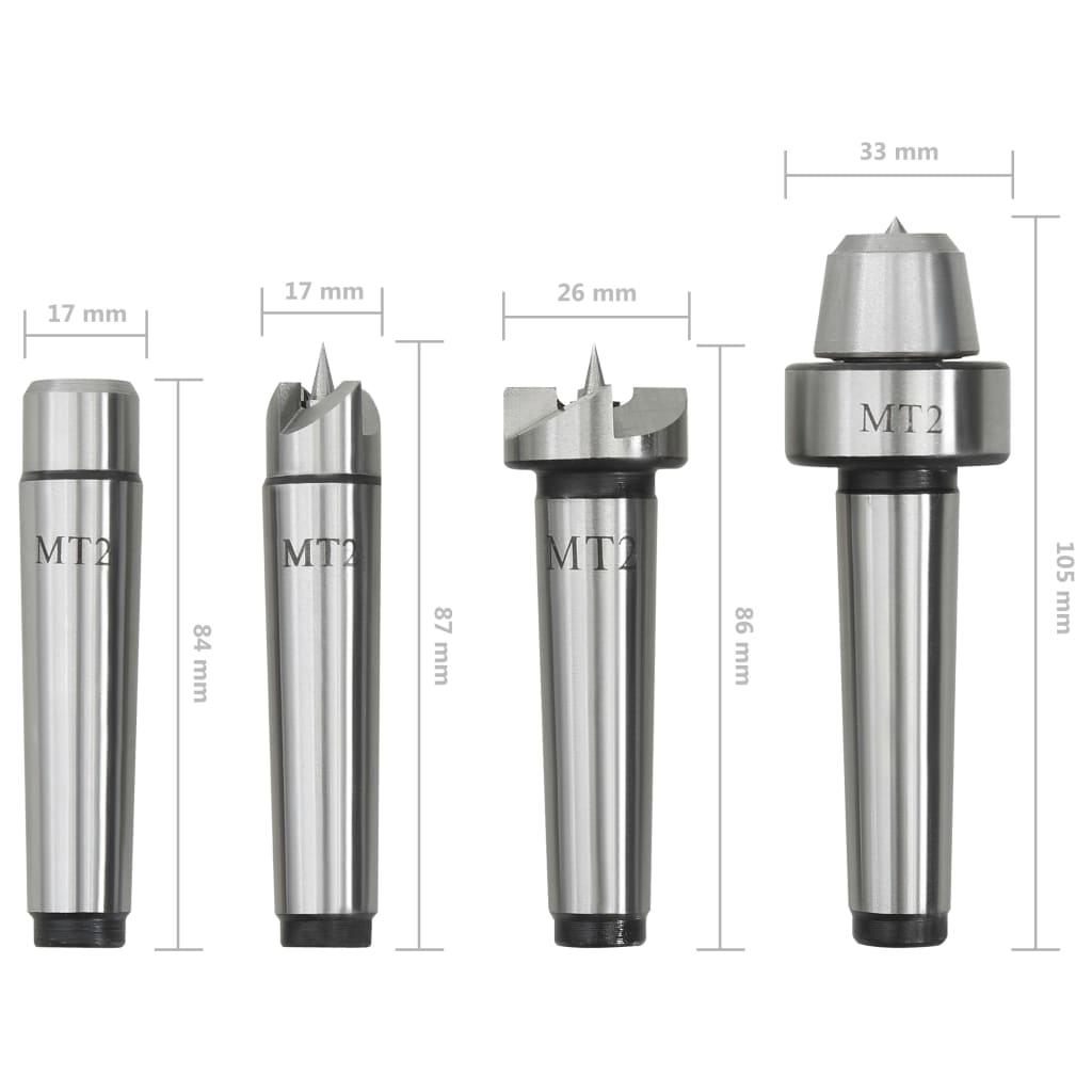 vidaXL Wood Lathe Centers 4 pcs MT2 Steel