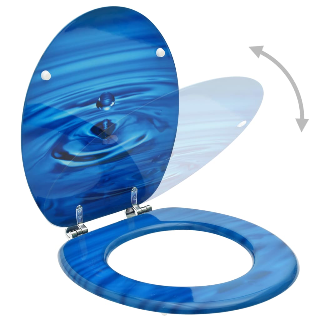 vidaXL WC Toilet Seat with Lid MDF Blue Water Drop Design