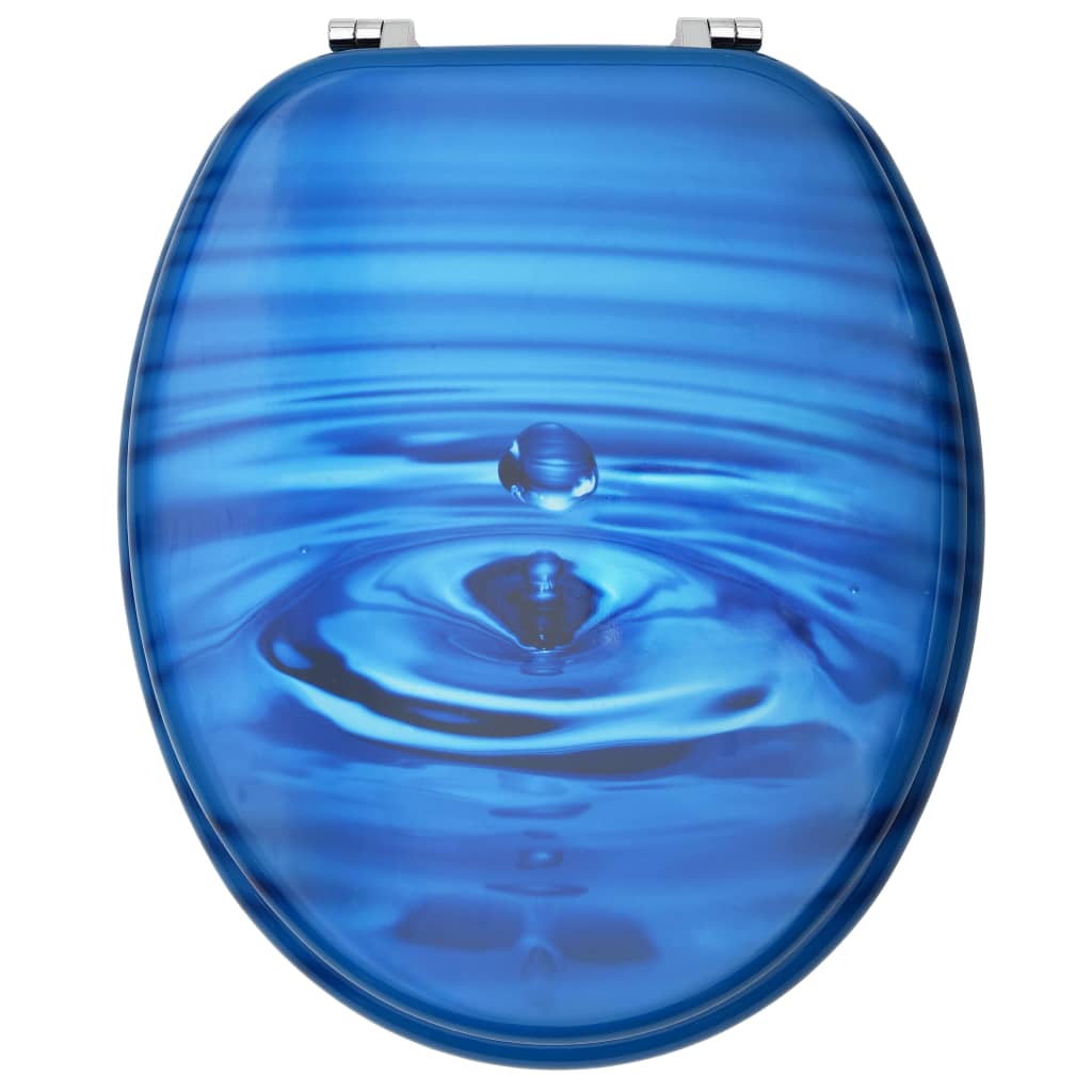 vidaXL WC Toilet Seat with Lid MDF Blue Water Drop Design