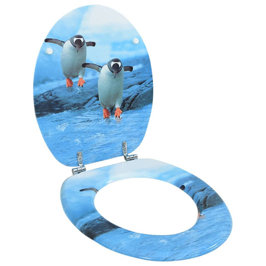 vidaXL WC Toilet Seat with Lid MDF Penguin Design