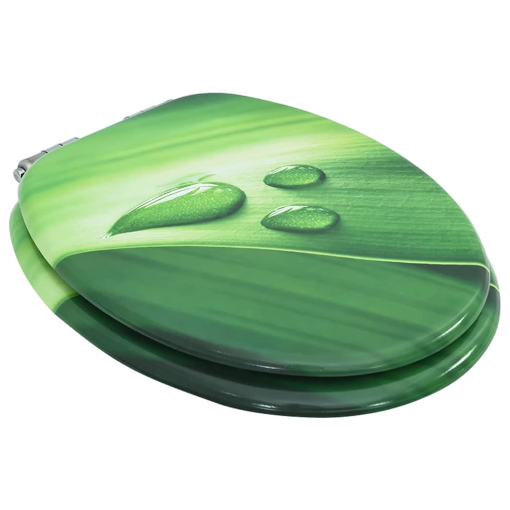 vidaXL WC Toilet Seat with Soft Close Lid MDF Green Water Drop Design