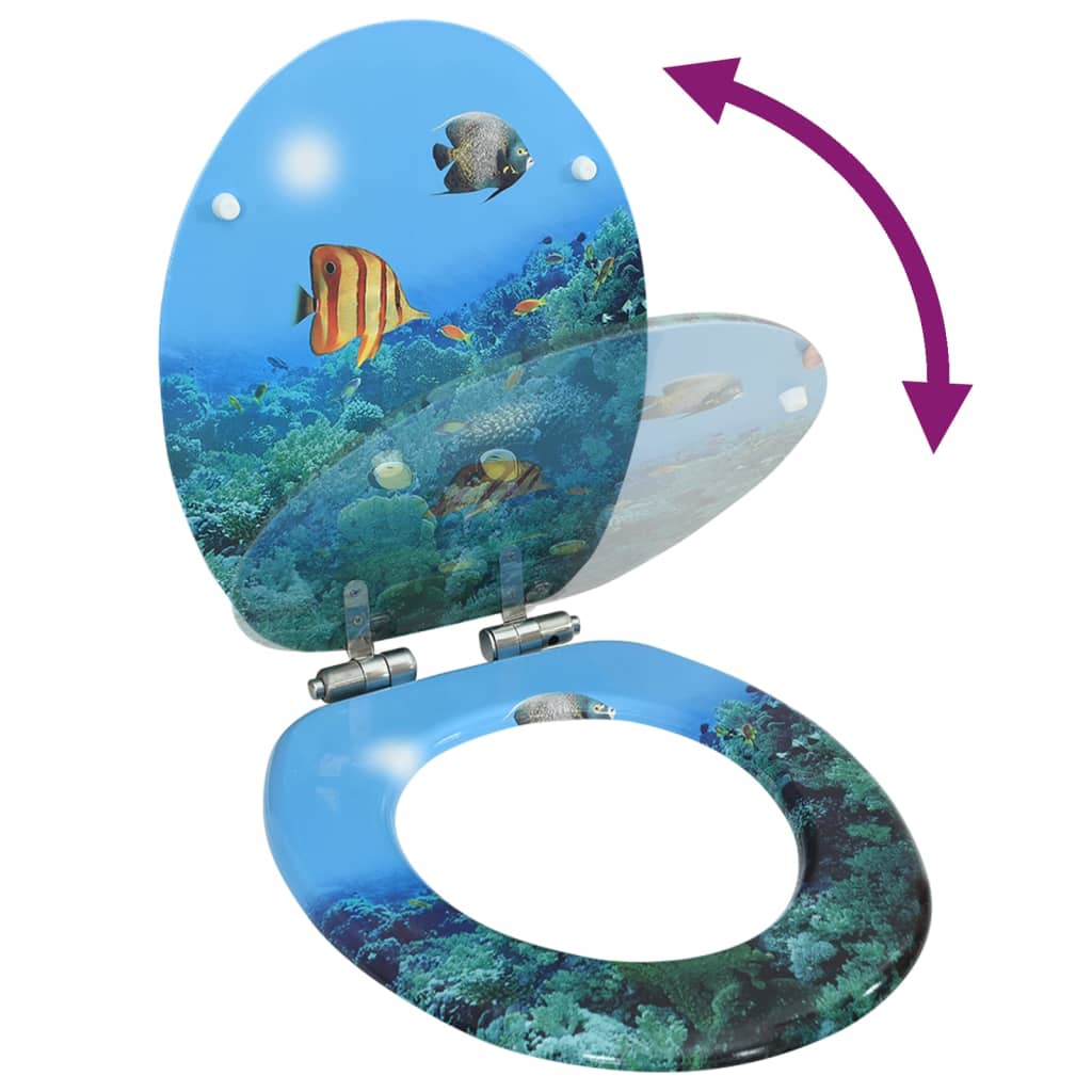 vidaXL WC Toilet Seat with Soft Close Lid MDF Deep Sea Design