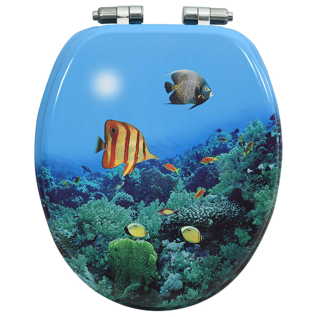 vidaXL WC Toilet Seat with Soft Close Lid MDF Deep Sea Design