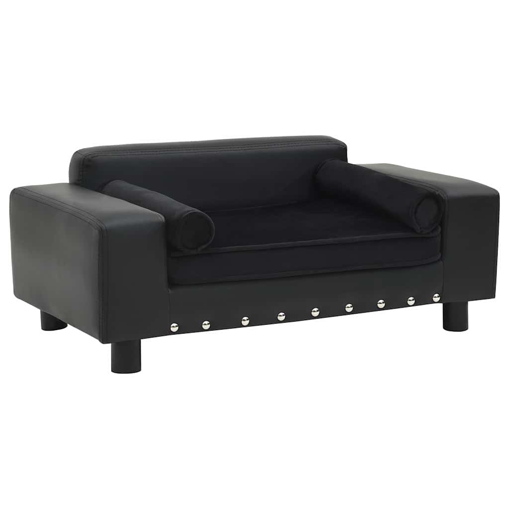170954 vidaXL Dog Sofa Black 81x43x31 cm Plush and Faux Leather