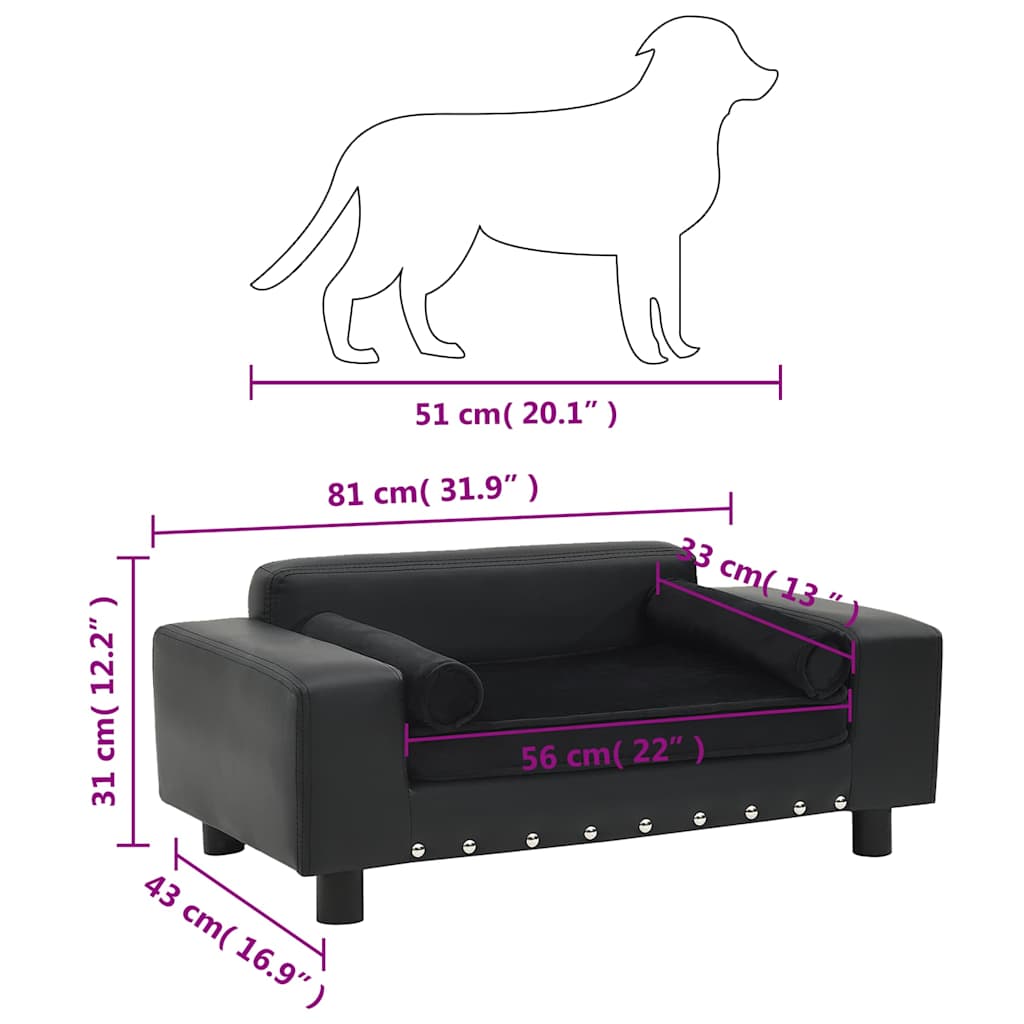 170954 vidaXL Dog Sofa Black 81x43x31 cm Plush and Faux Leather
