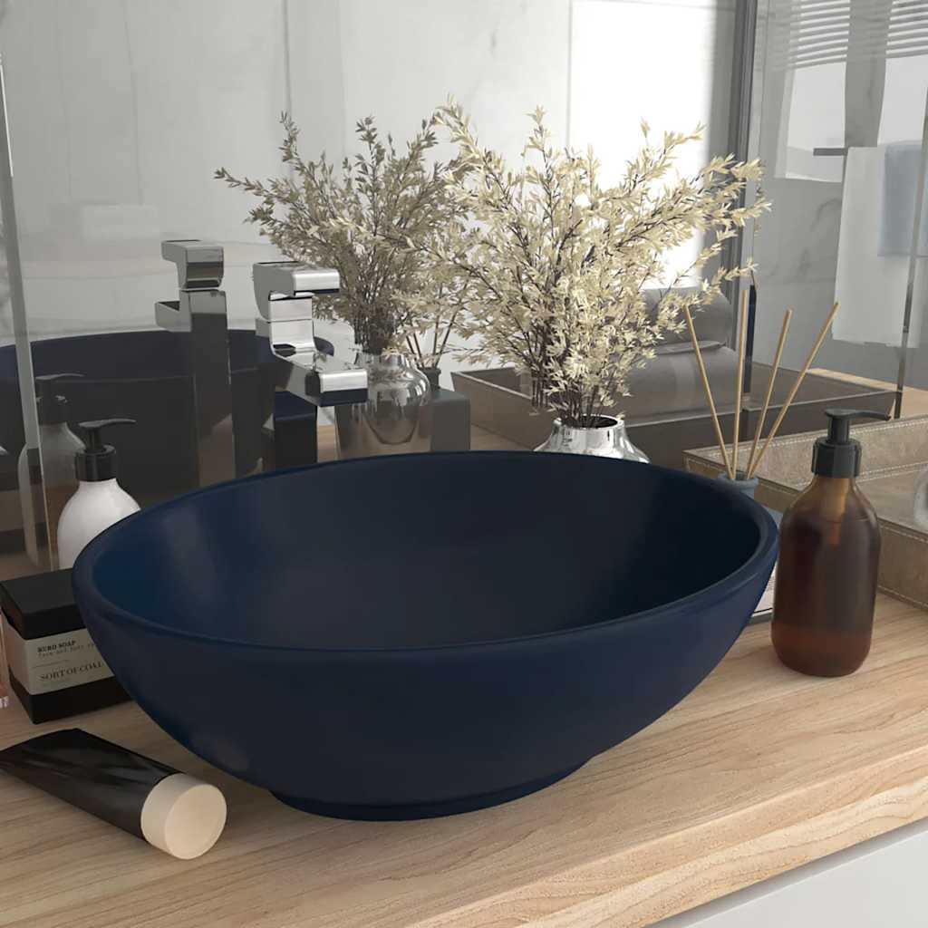 Luxury Basin Oval-shaped Matt Dark Blue 40x33 cm Ceramic