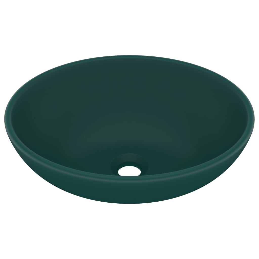 vidaXL Luxury Basin Oval-shaped Matt Dark Green 40x33 cm Ceramic