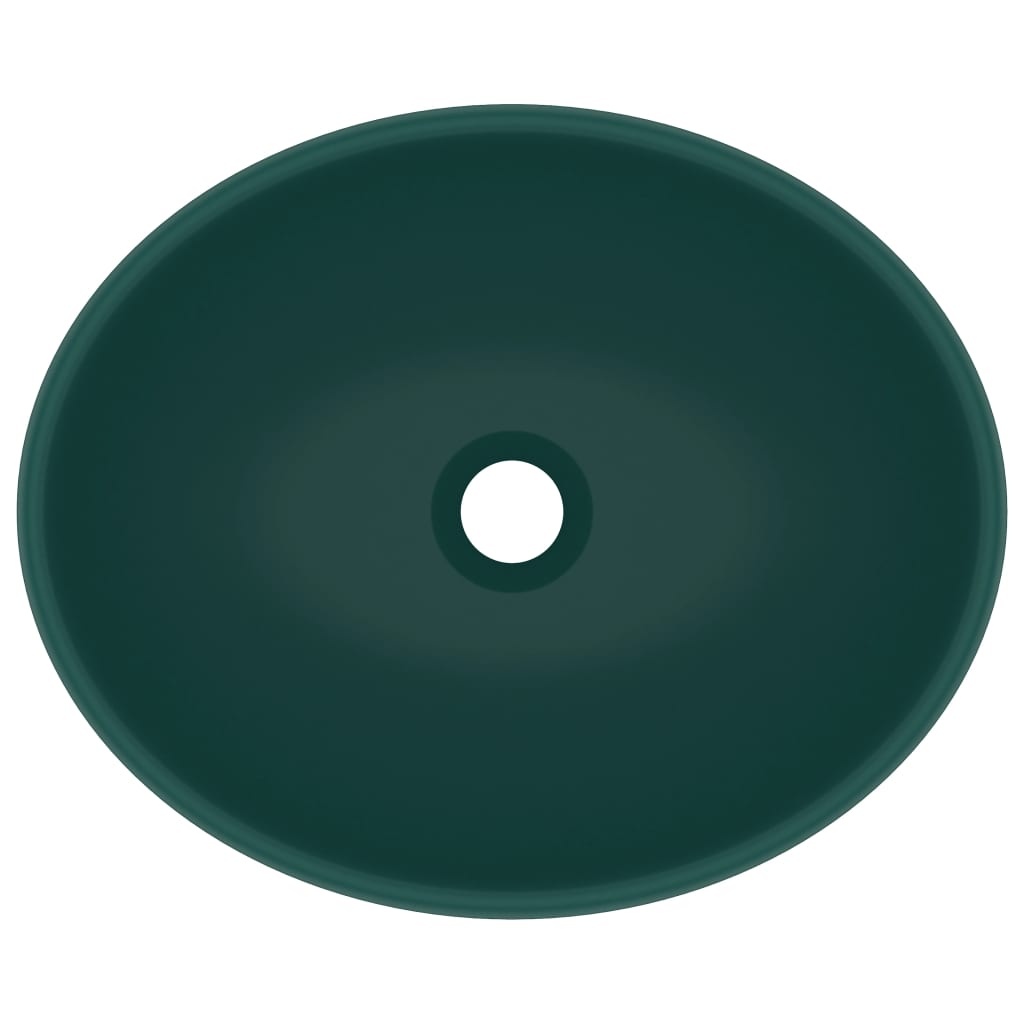 vidaXL Luxury Basin Oval-shaped Matt Dark Green 40x33 cm Ceramic