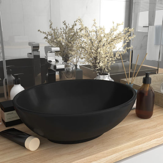 vidaXL Luxury Basin Oval-shaped Matt Black 40x33 cm Ceramic