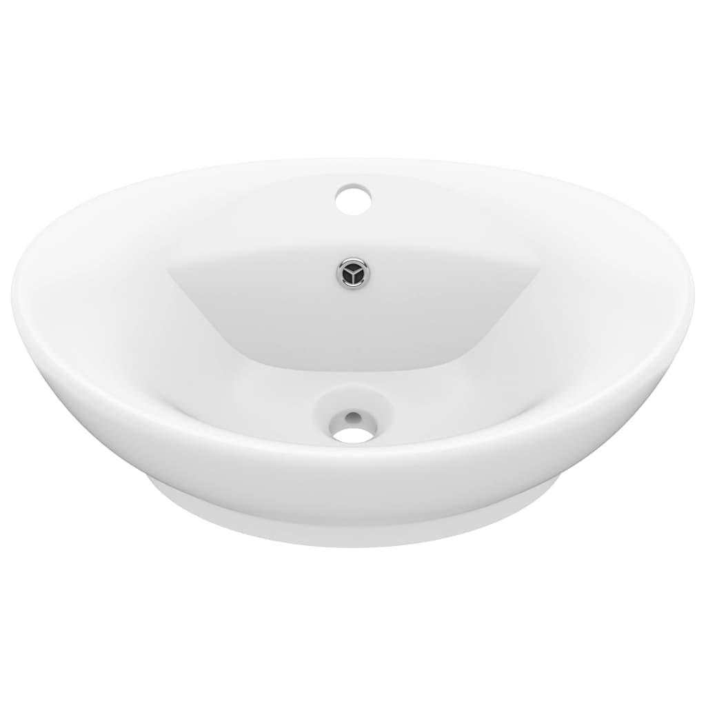 vidaXL Luxury Basin Overflow Oval Matt White 58.5x39 cm Ceramic