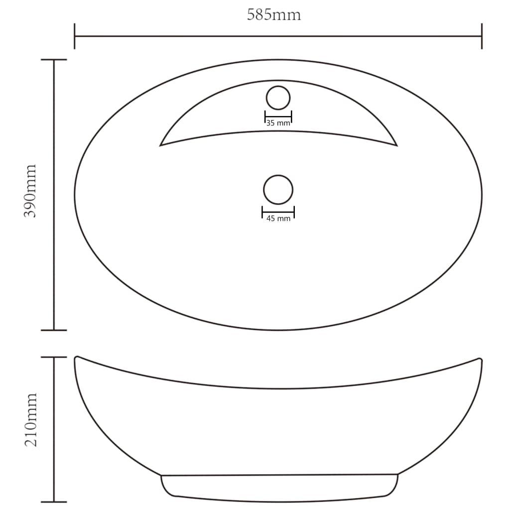 vidaXL Luxury Basin Overflow Oval Matt White 58.5x39 cm Ceramic