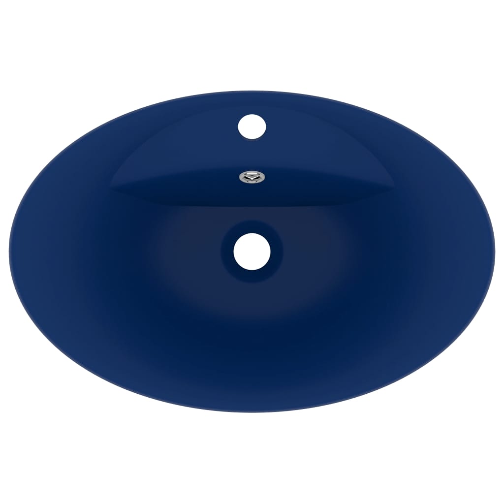 vidaXL Luxury Basin Overflow Oval Matt Dark Blue 58.5x39 cm Ceramic