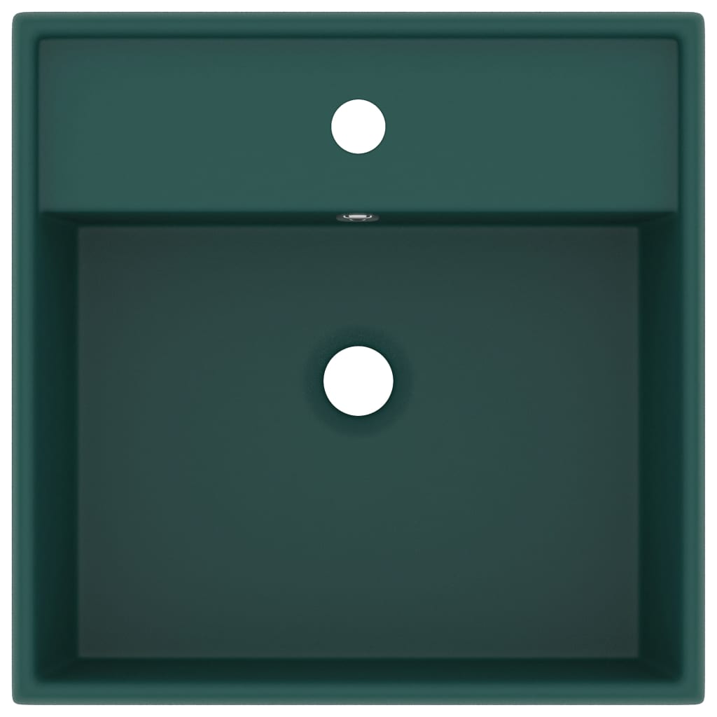 vidaXL Luxury Basin Overflow Square Matt Dark Green 41x41 cm Ceramic