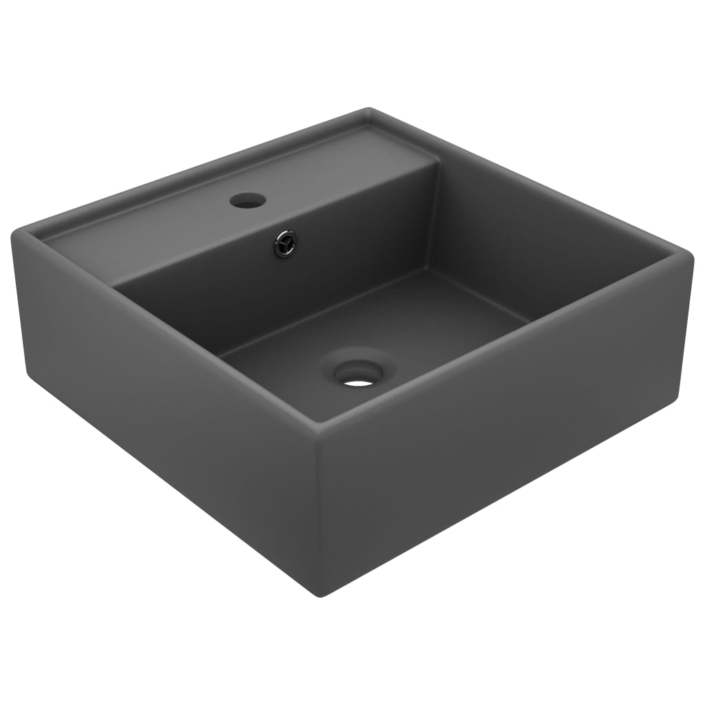 vidaXL Luxury Basin Overflow Square Matt Dark Grey 41x41 cm Ceramic