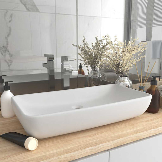 146954 vidaXL Luxury Basin Rectangular Matt White 71x38 cm Ceramic