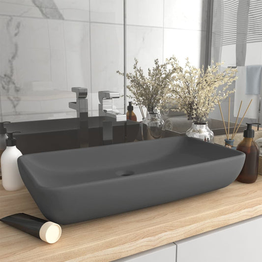 vidaXL Luxury Basin Rectangular Matt Dark Grey 71x38 cm Ceramic