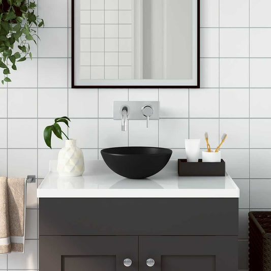 146986 vidaXL Bathroom Sink Ceramic Matt Black Round