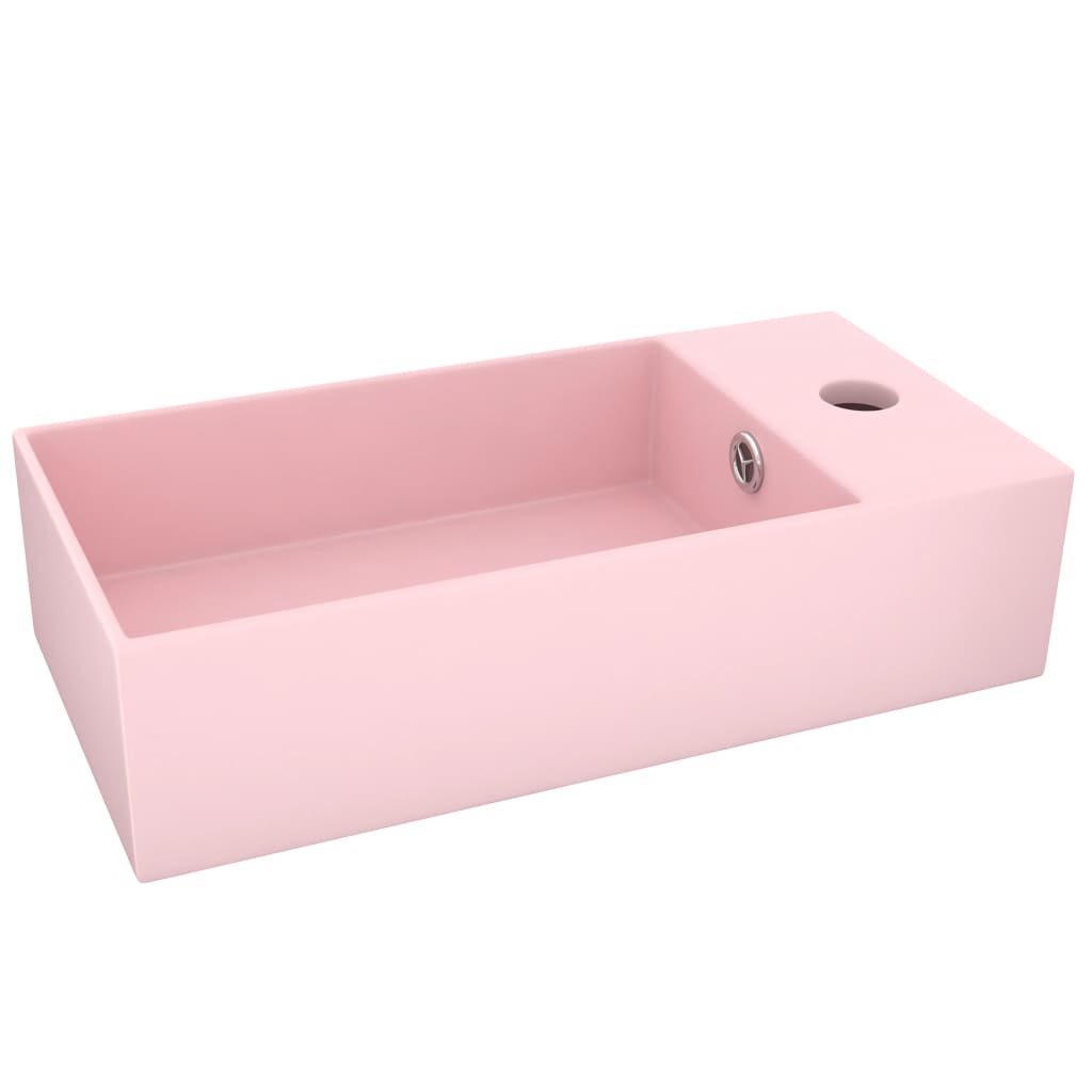 vidaXL Bathroom Sink with Overflow Ceramic Matt Pink