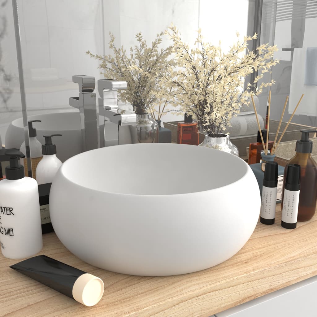 vidaXL Luxury Wash Basin Round Matt White 40x15 cm Ceramic