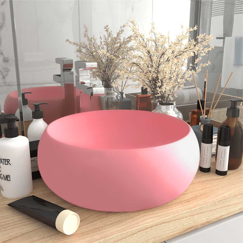 Luxury Wash Basin Round Matt Pink 40x15 cm Ceramic