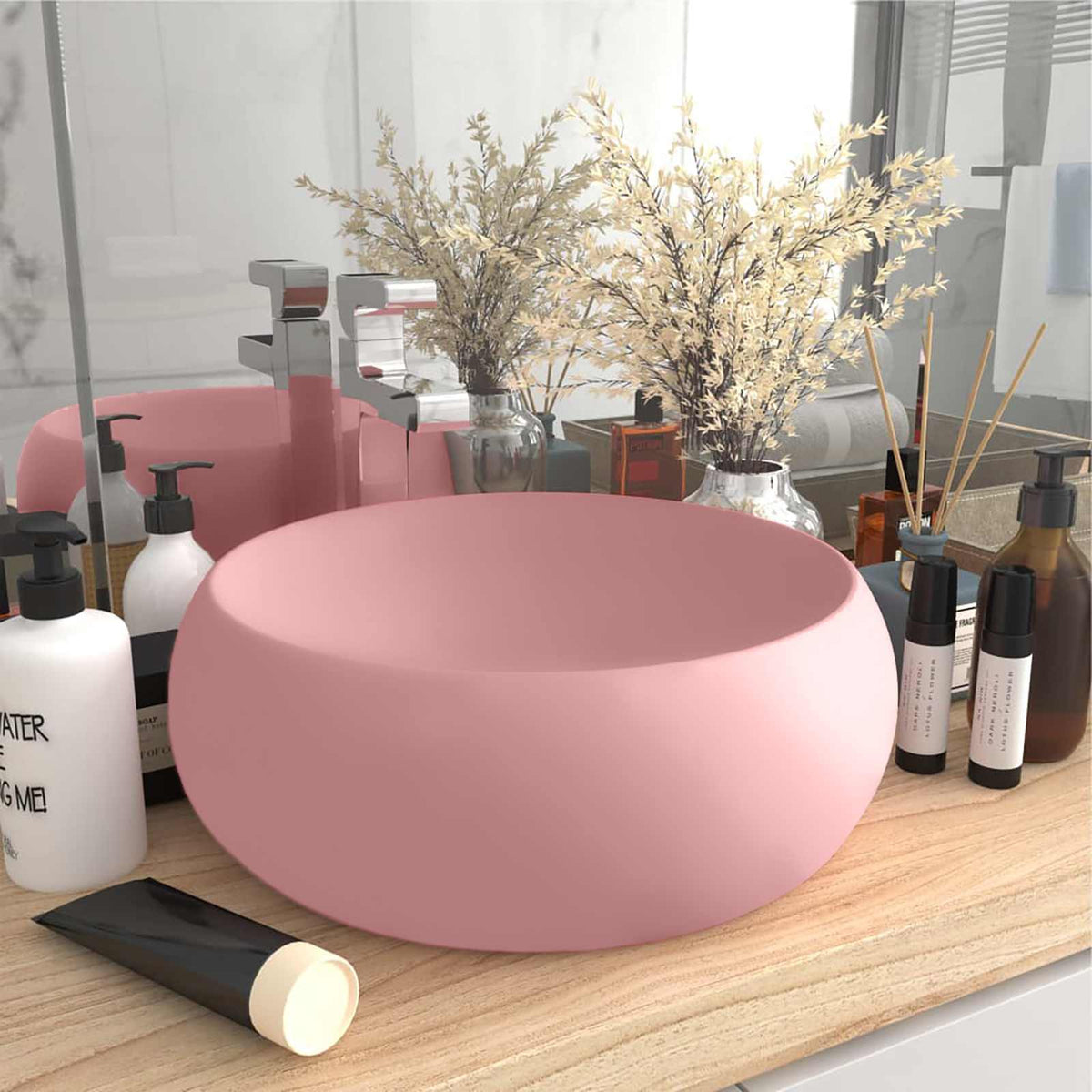 146999 vidaXL Luxury Wash Basin Round Matt Pink 40x15 cm Ceramic