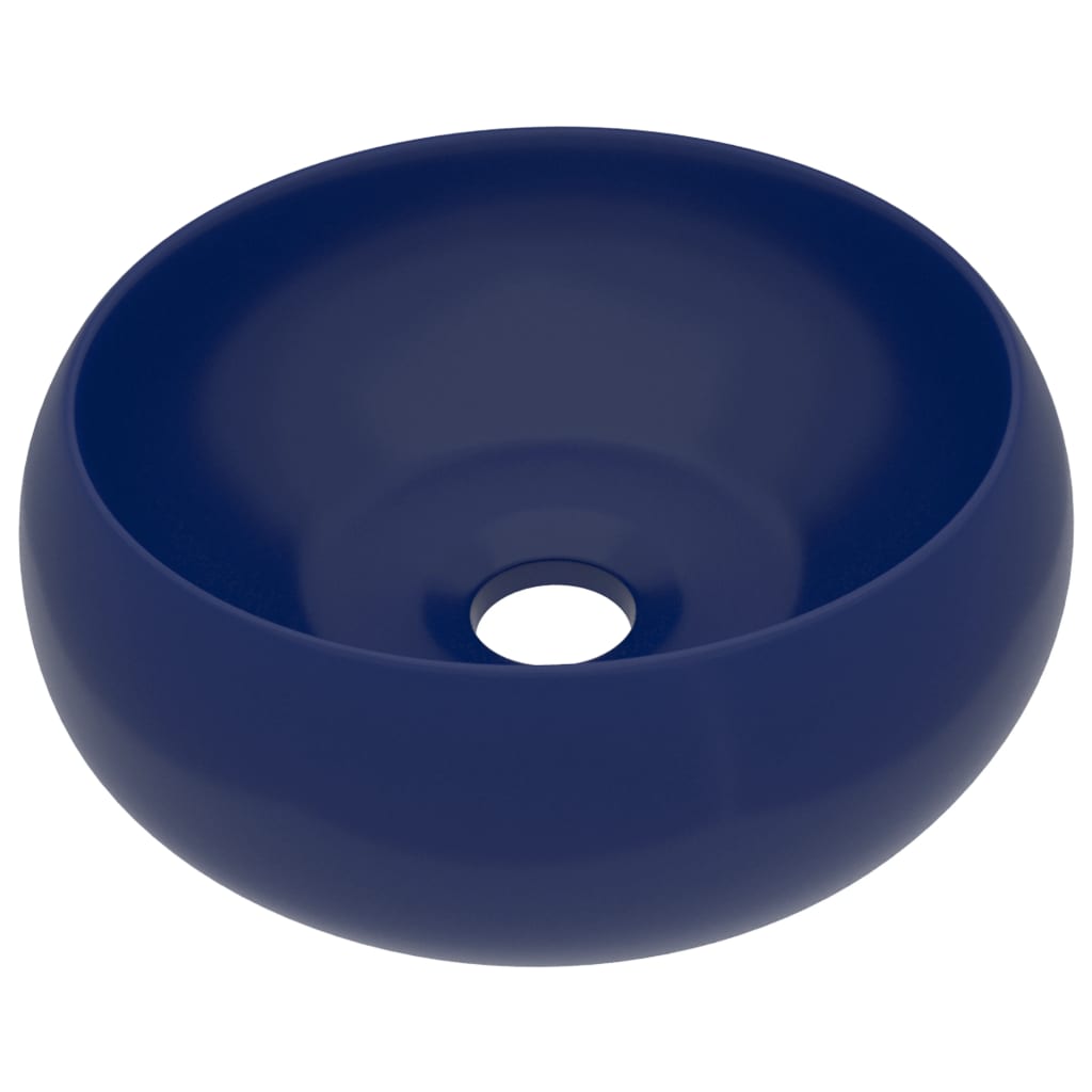 vidaXL Luxury Wash Basin Round Matt Dark Blue 40x15 cm Ceramic