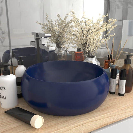 vidaXL Luxury Wash Basin Round Matt Dark Blue 40x15 cm Ceramic