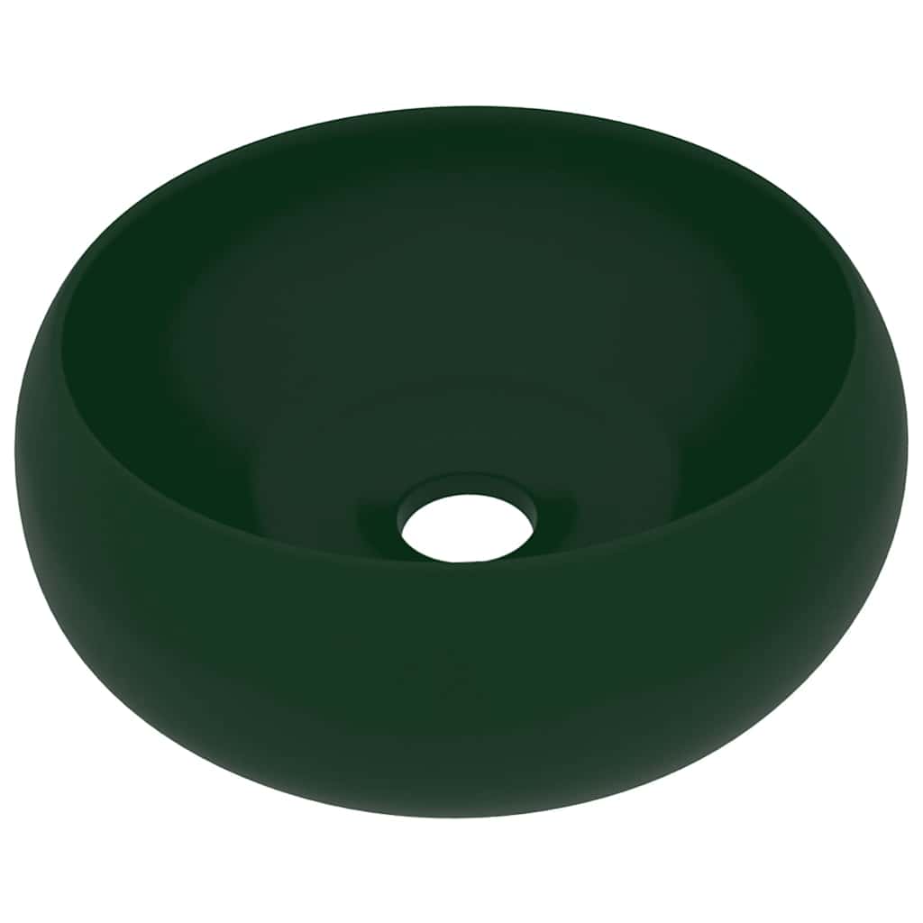 Luxury Wash Basin Round Matt Dark Green 40x15 cm Ceramic