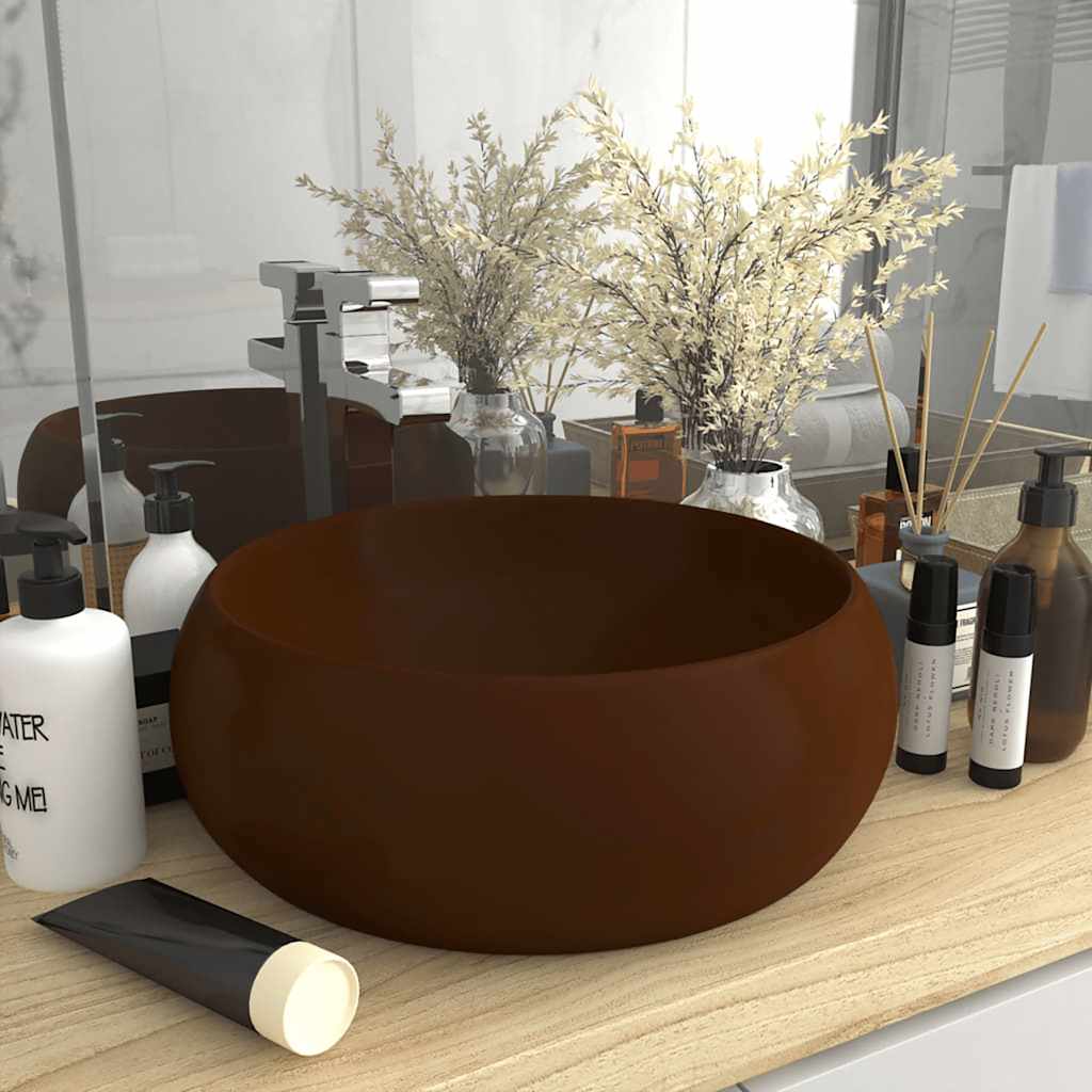 Luxury Wash Basin Round Matt Dark Brown 40x15 cm Ceramic