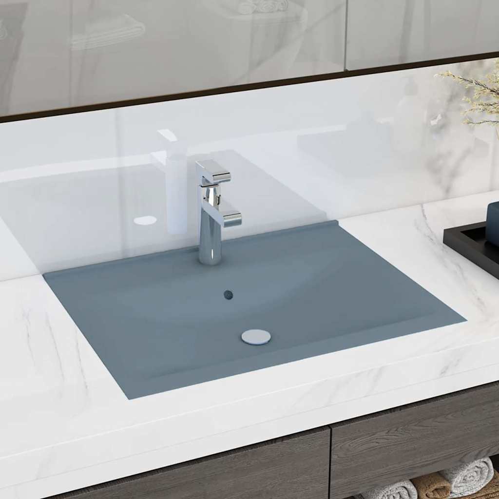 Luxury Basin with Faucet Hole Matt Light Blue 60x46 cm Ceramic