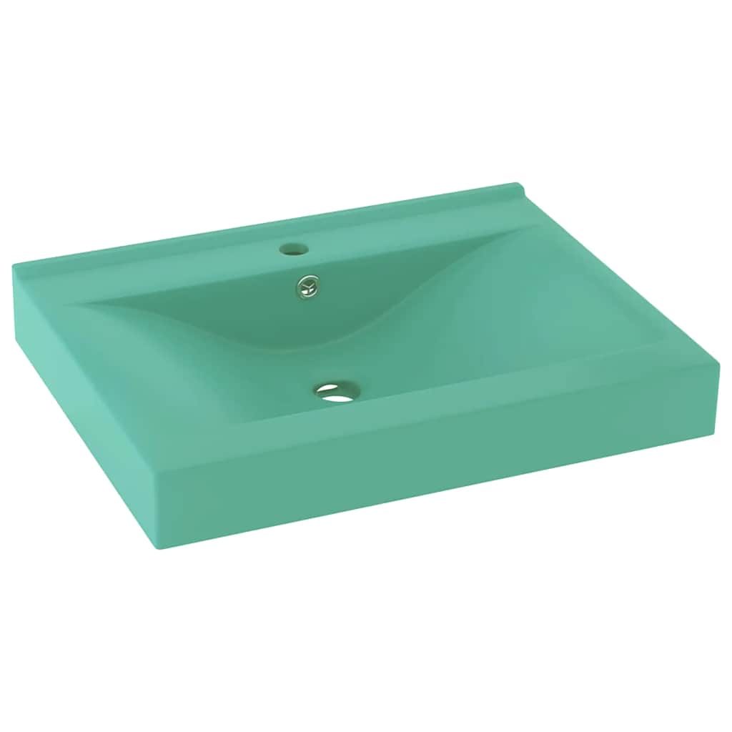 Luxury Basin with Faucet Hole Matt Light Green 60x46 cm Ceramic