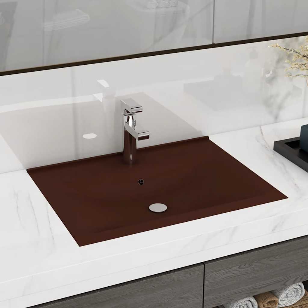 Luxury Basin with Faucet Hole Matt Dark Brown 60x46 cm Ceramic
