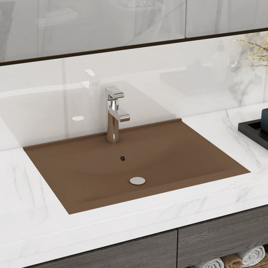 vidaXL Luxury Basin with Faucet Hole Matt Cream 60x46 cm Ceramic