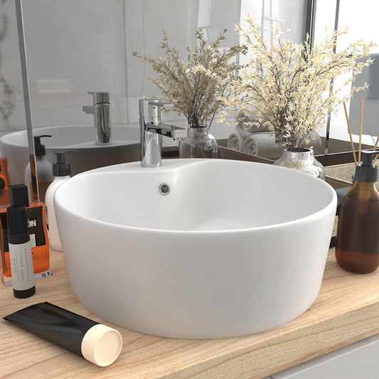 147031 vidaXL Luxury Wash Basin with Overflow Matt White 36x13 cm Ceramic
