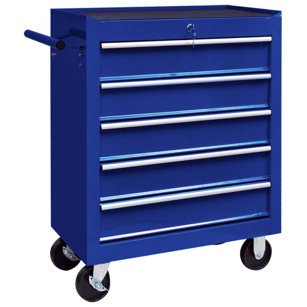 vidaXL Workshop Tool Trolley with 5 Drawers Blue