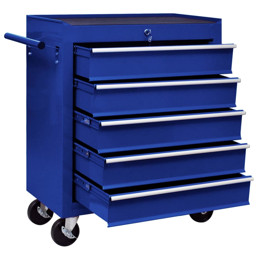 vidaXL Workshop Tool Trolley with 5 Drawers Blue