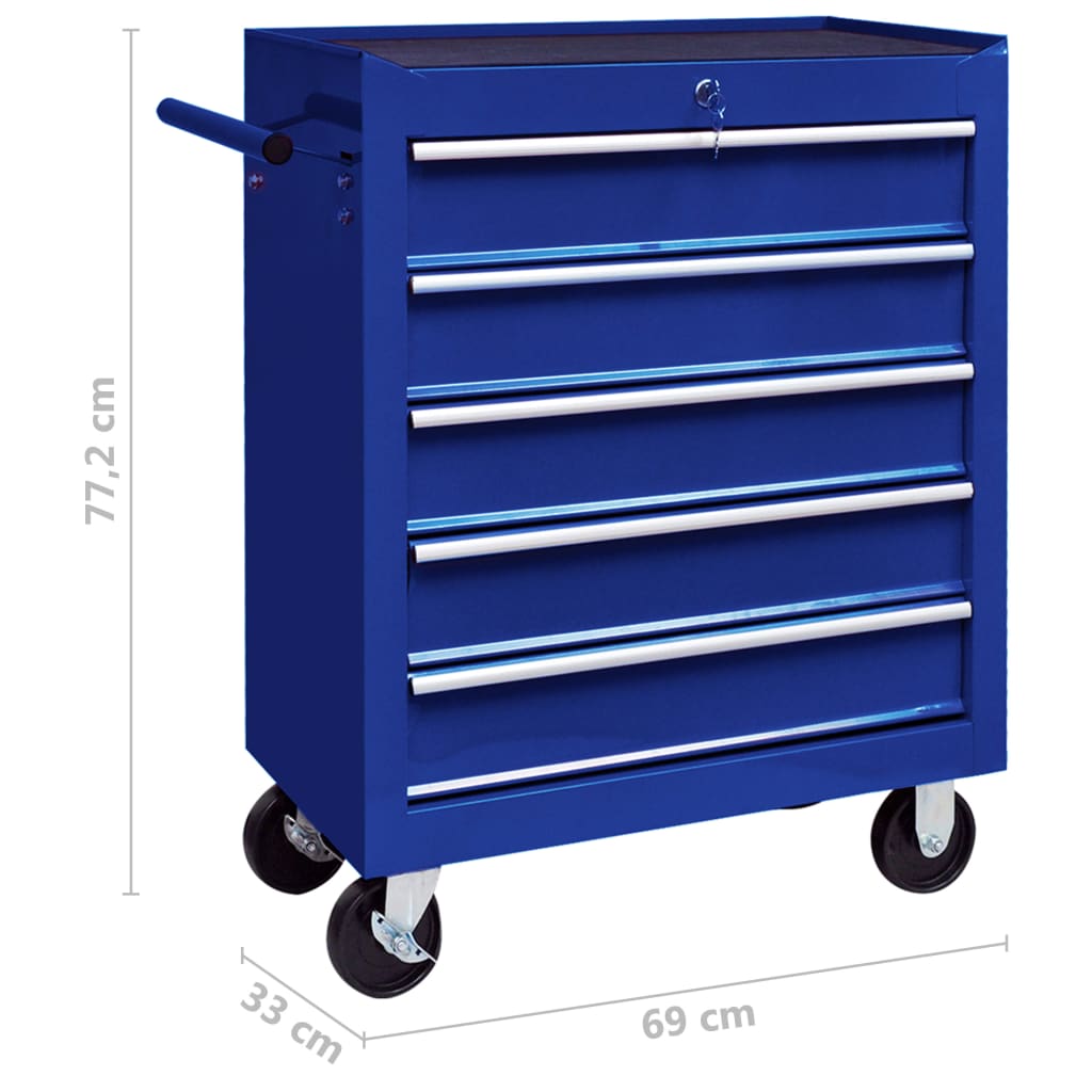 vidaXL Workshop Tool Trolley with 5 Drawers Blue