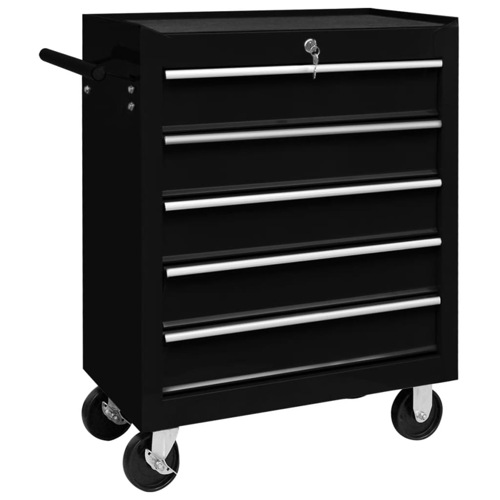 vidaXL Workshop Tool Trolley with 5 Drawers Black