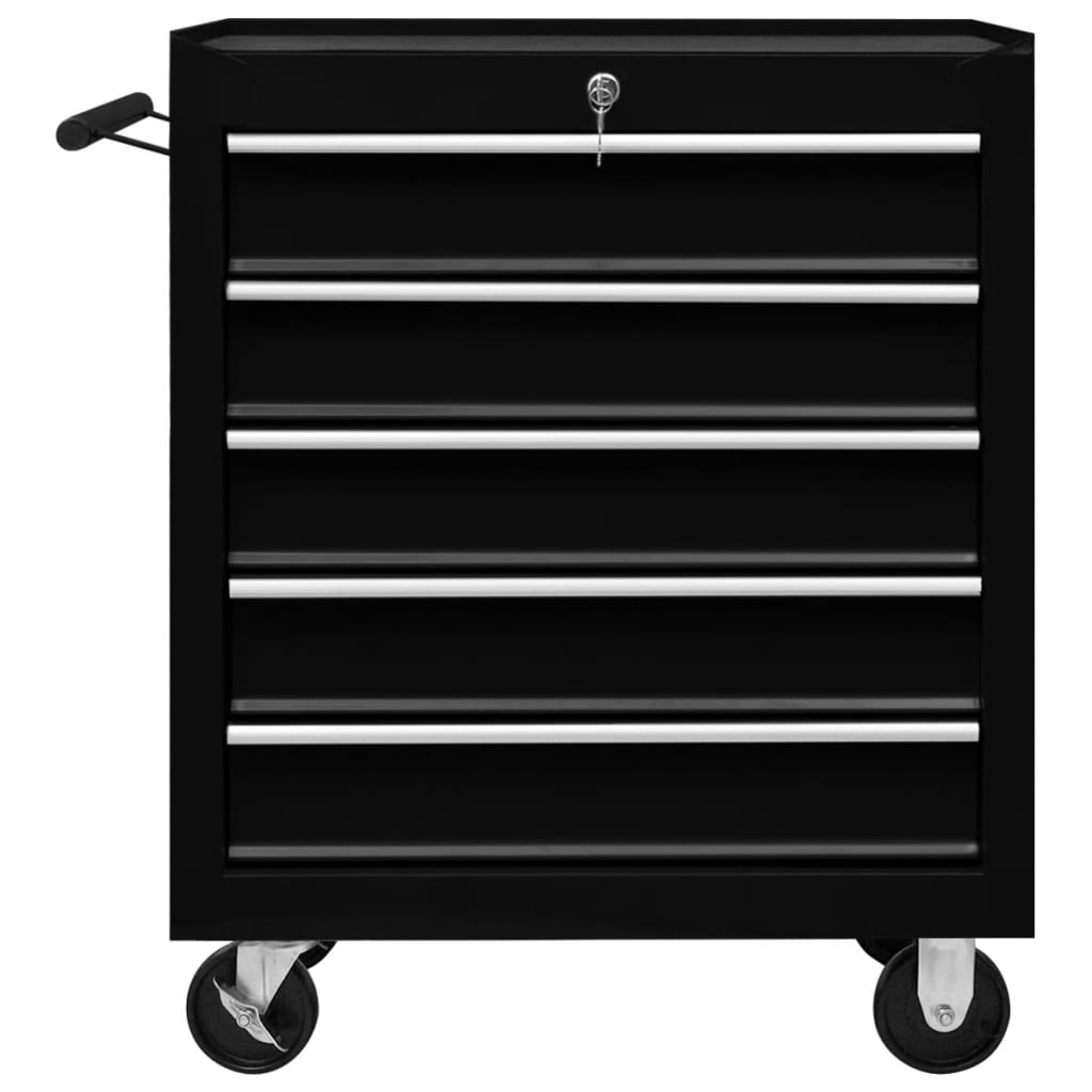 vidaXL Workshop Tool Trolley with 5 Drawers Black