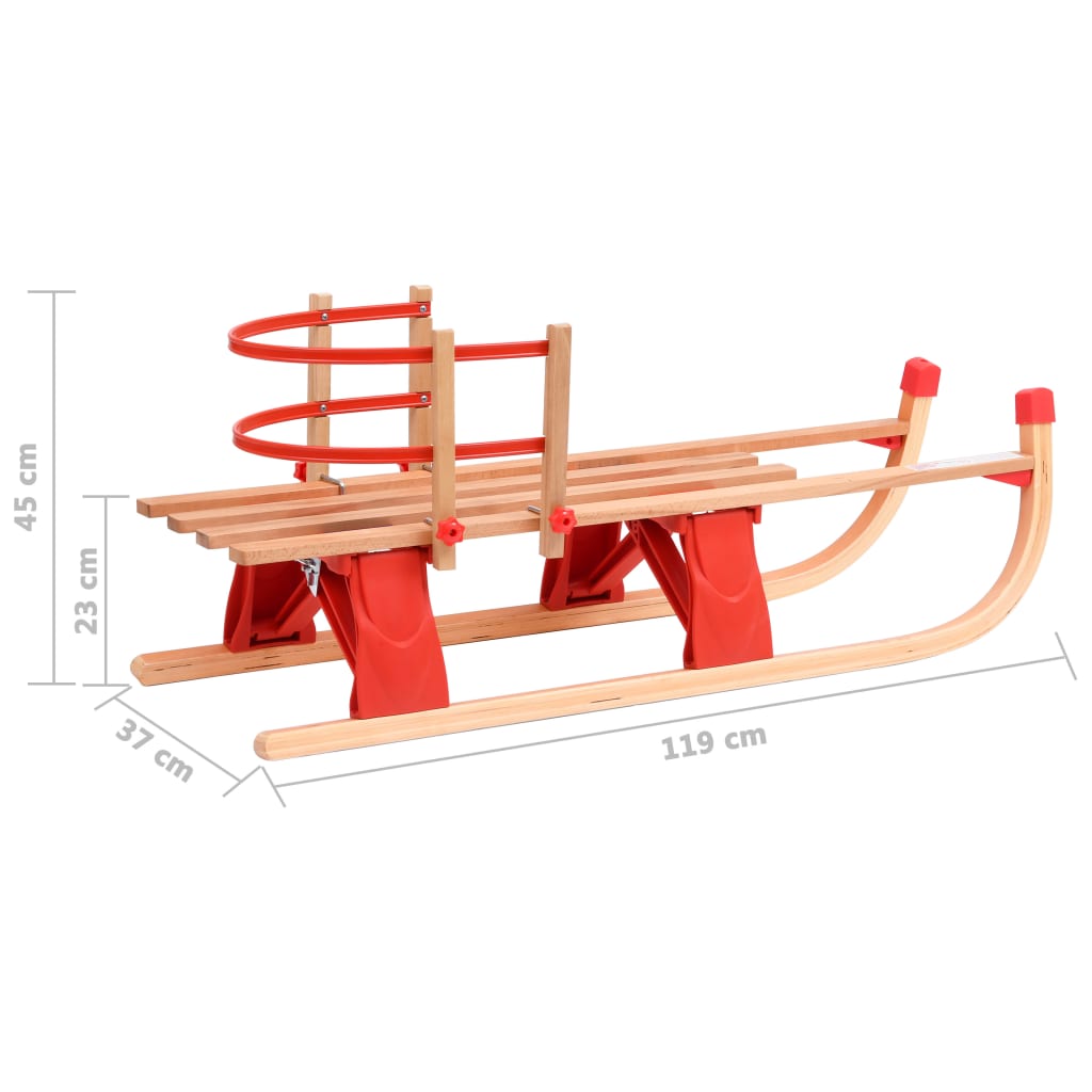 vidaXL Folding Snow Sledge with Backrest 119 cm Wood