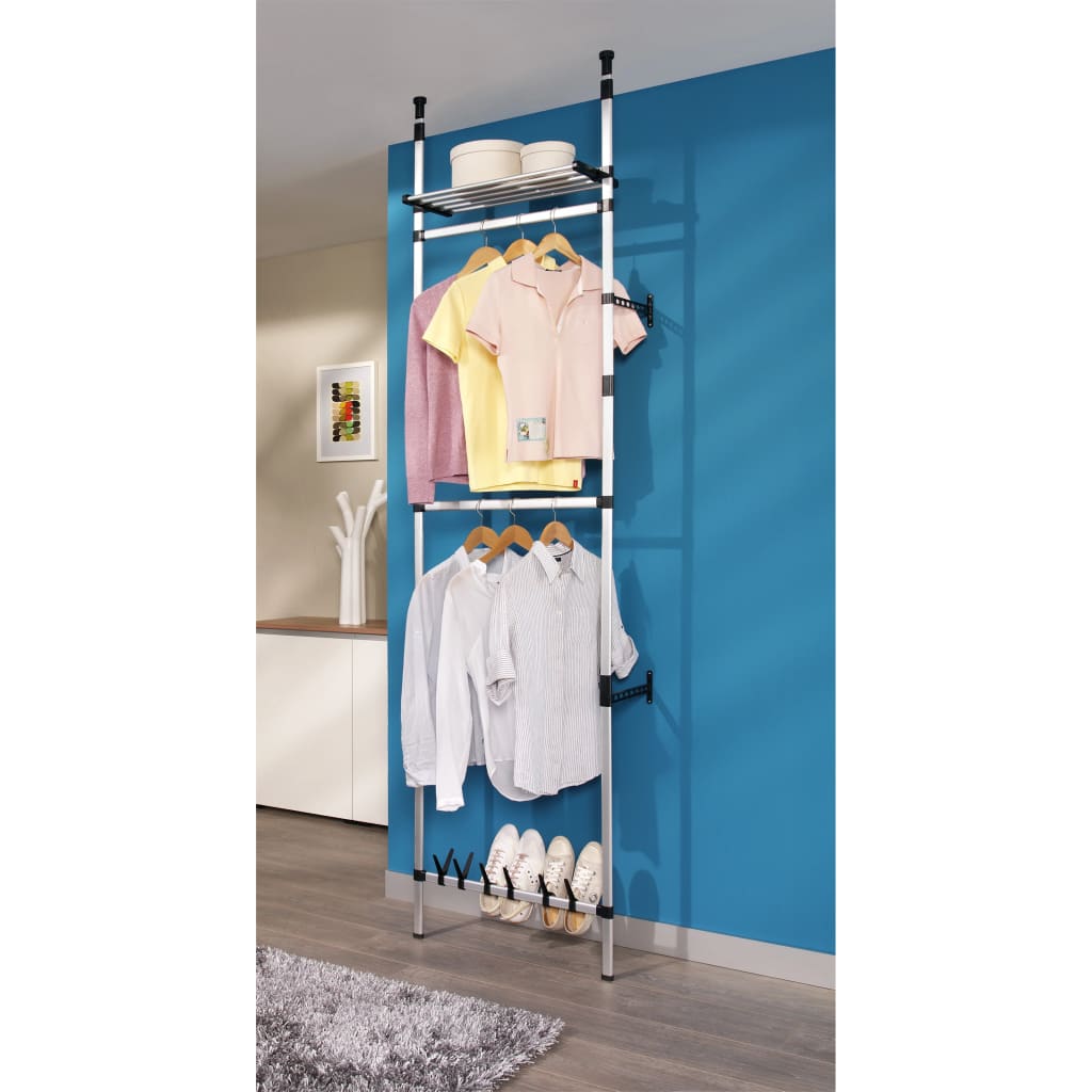 vidaXL Telescopic Wardrobe System with Rods and Shelf Aluminium